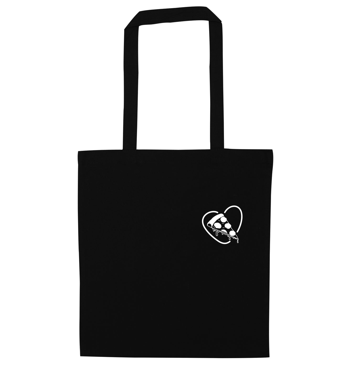 Pizza heart pocket black tote bag
