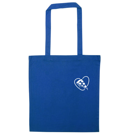 Pizza heart pocket blue tote bag