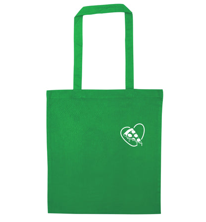 Pizza heart pocket green tote bag