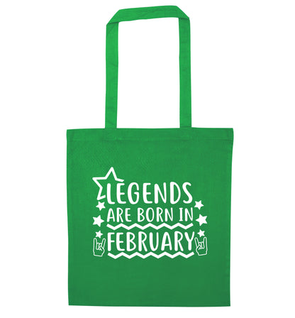 Legends are born in February green tote bag