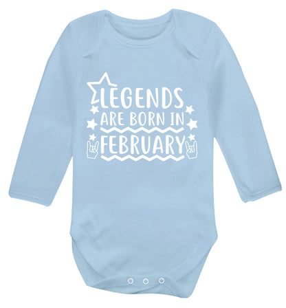 Legends are born in February Baby Vest long sleeved pale blue 6-12 months