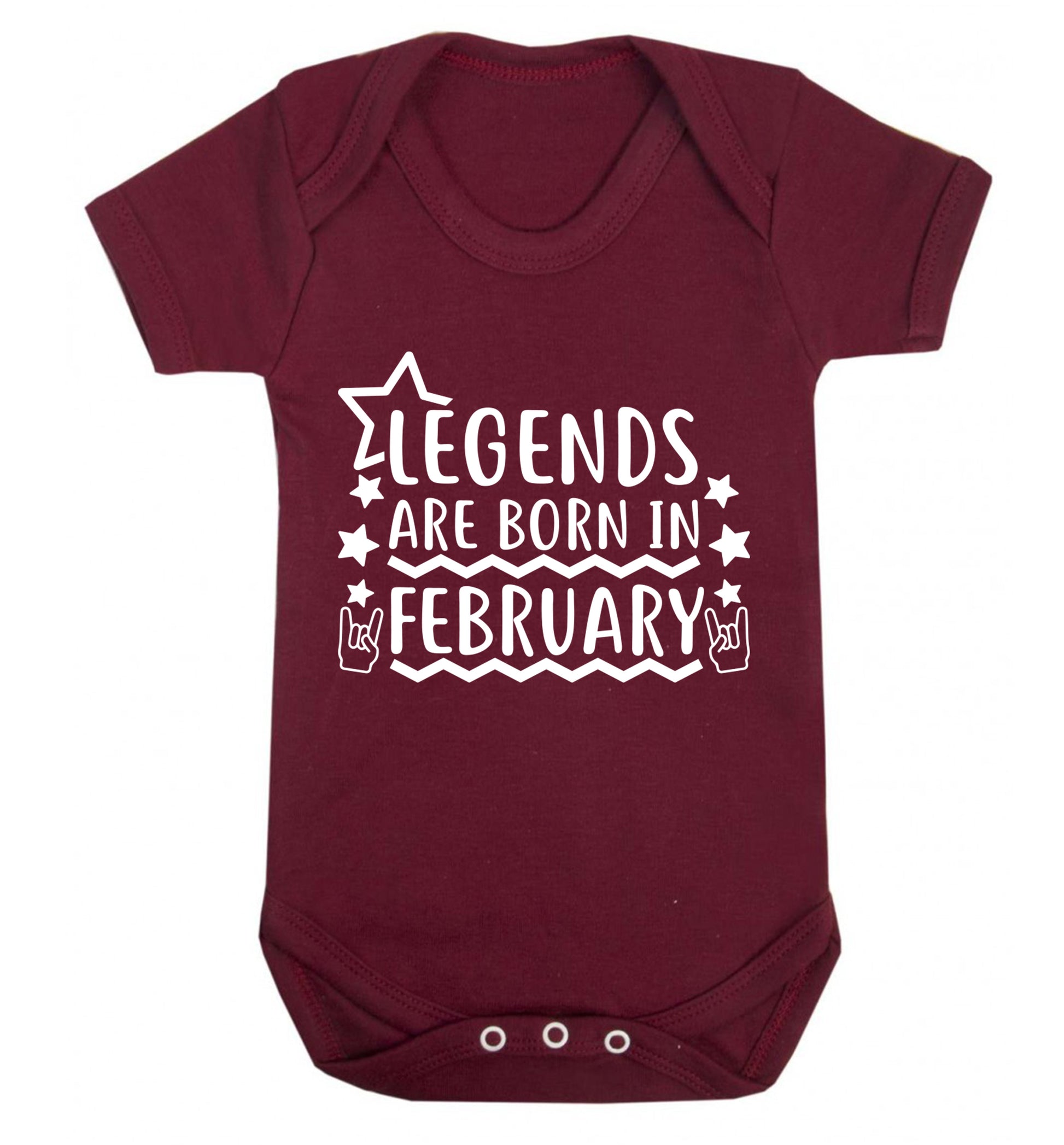 Legends are born in February Baby Vest maroon 18-24 months