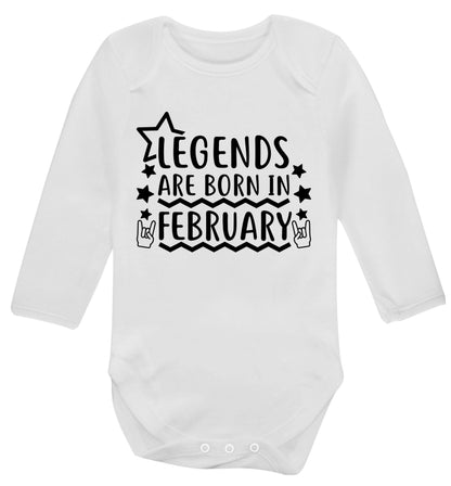 Legends are born in February Baby Vest long sleeved white 6-12 months