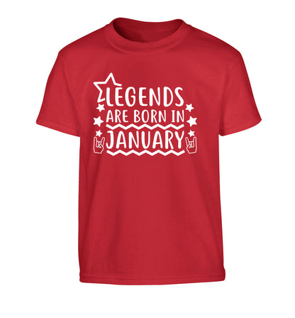 Legends are born in January Children's red Tshirt 12-13 Years
