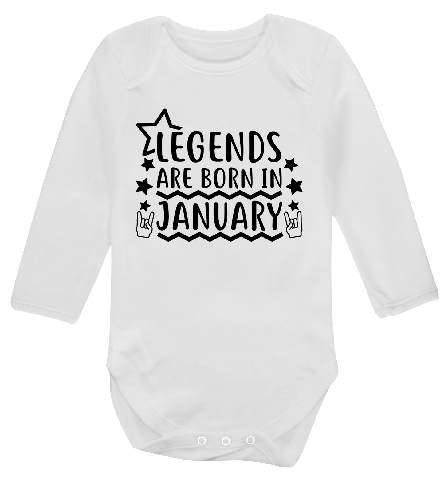 Legends are born in January Baby Vest long sleeved white 6-12 months