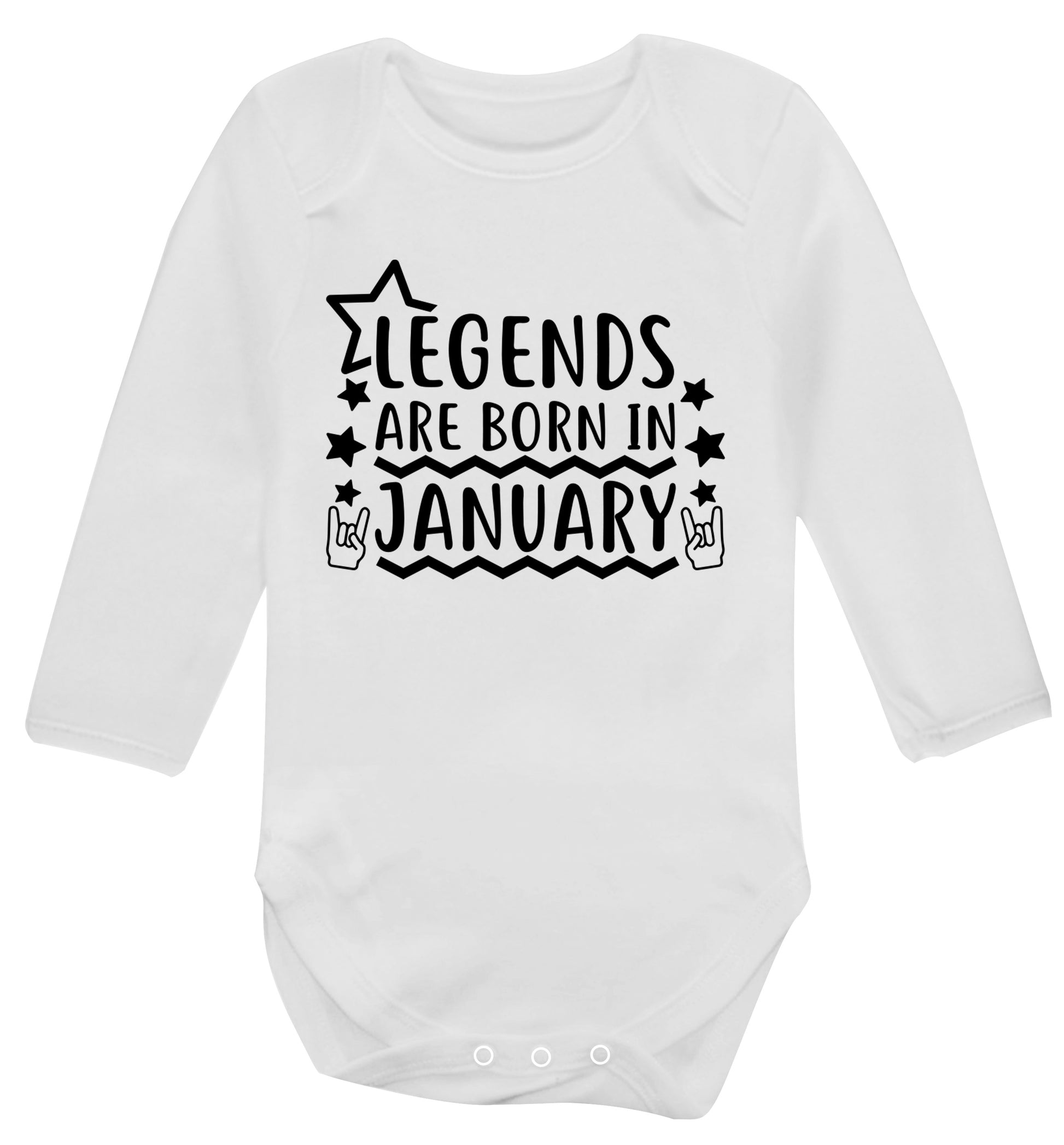 Legends are born in January Baby Vest long sleeved white 6-12 months
