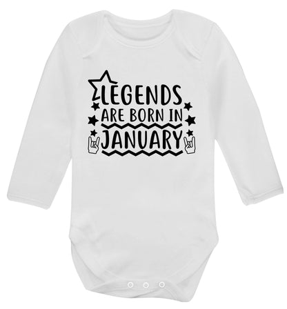 Legends are born in January Baby Vest long sleeved white 6-12 months