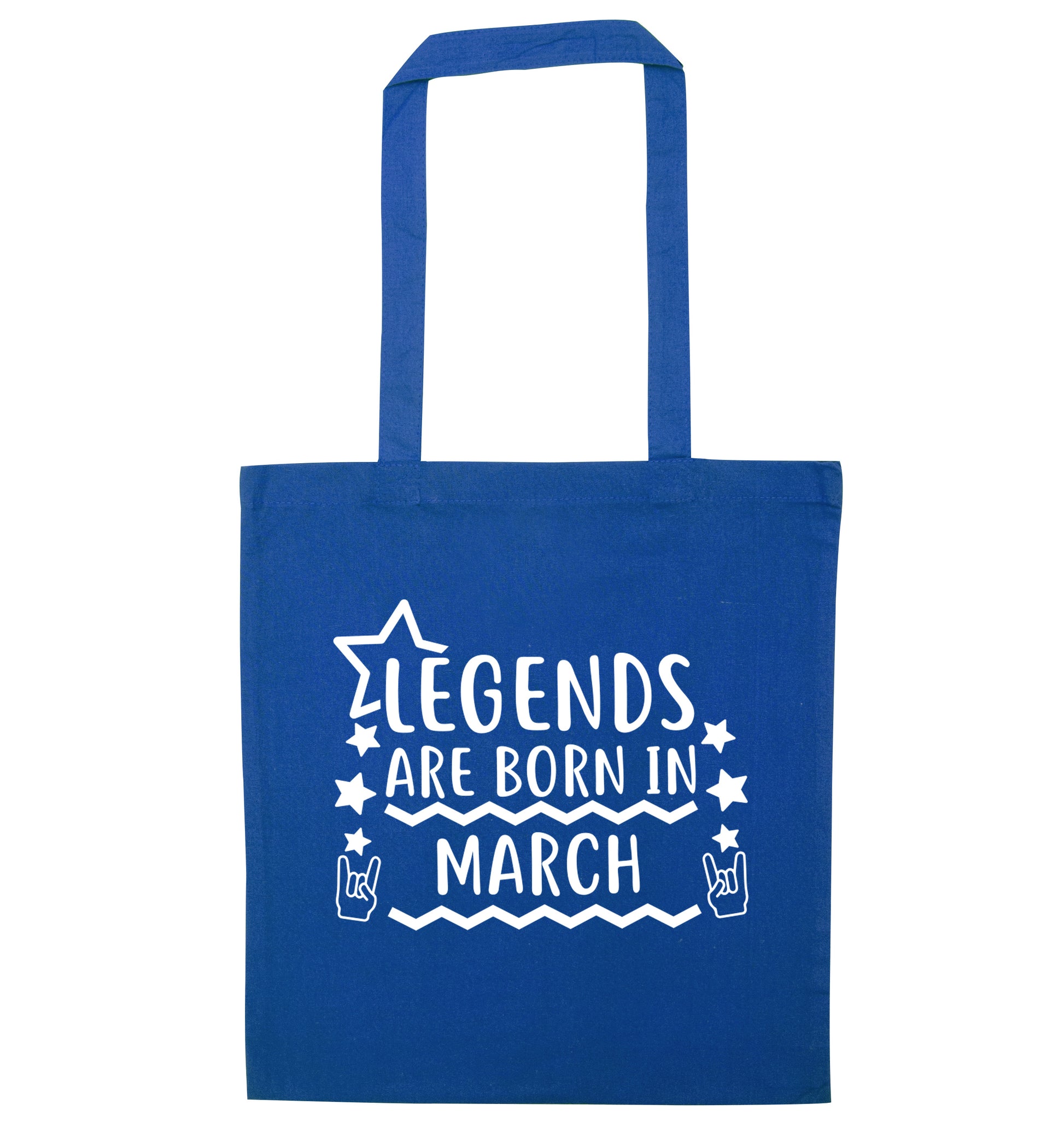 Legends are born in March blue tote bag