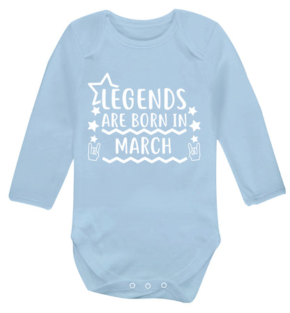 Legends are born in March Baby Vest long sleeved pale blue 6-12 months