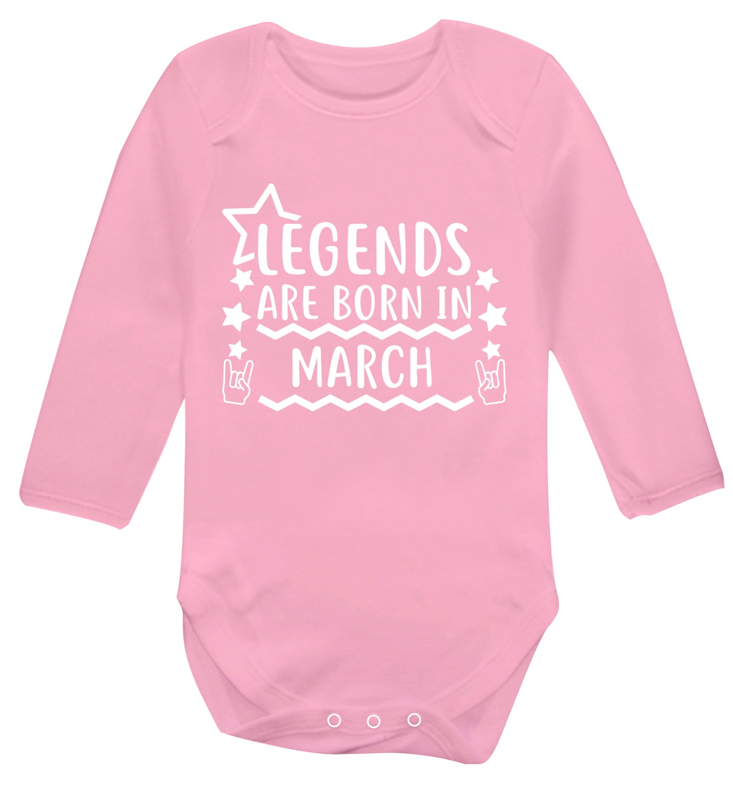 Legends are born in March Baby Vest long sleeved pale pink 6-12 months