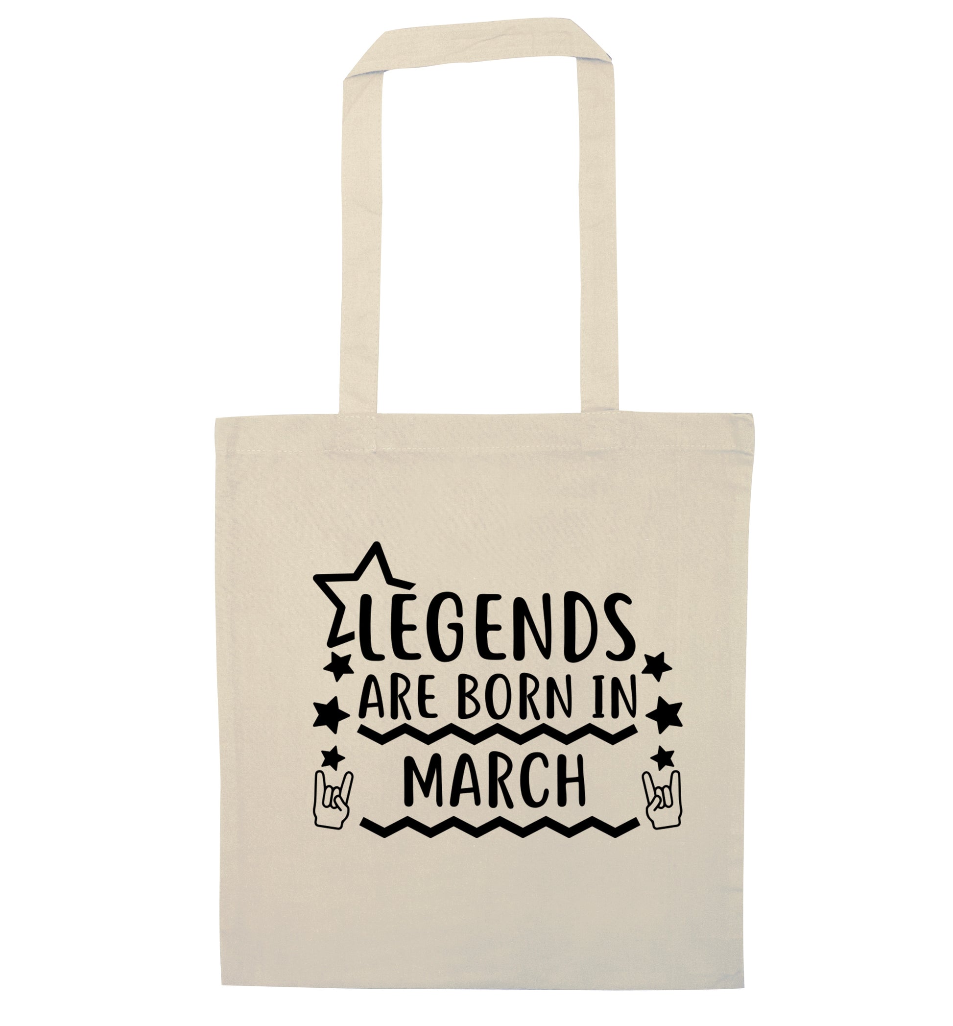 Legends are born in March natural tote bag
