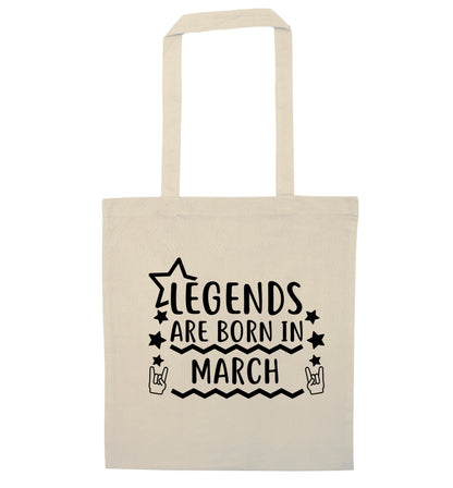 Legends are born in March natural tote bag