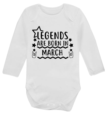 Legends are born in March Baby Vest long sleeved white 6-12 months