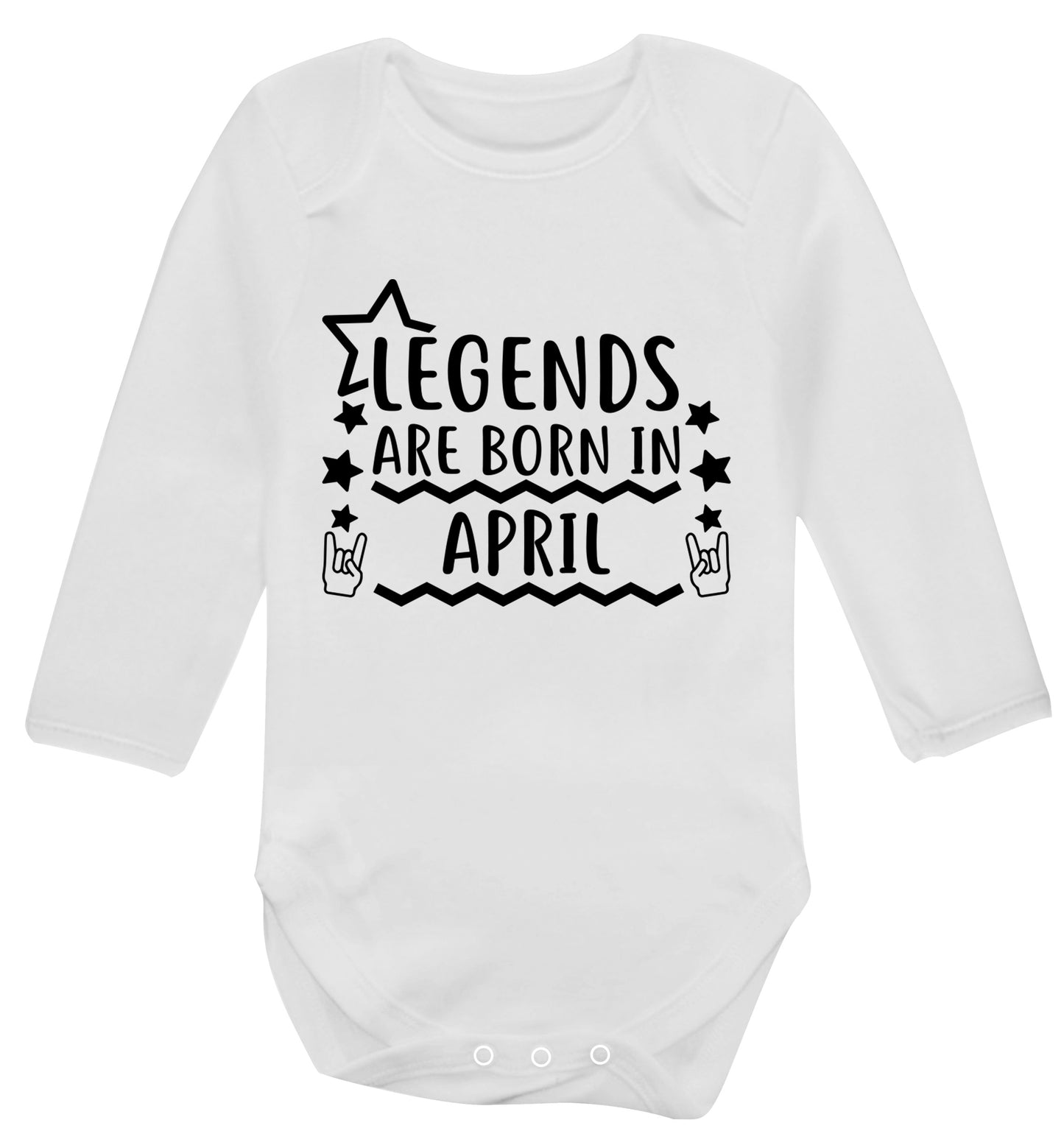 Legends are born in April Baby Vest long sleeved white 6-12 months