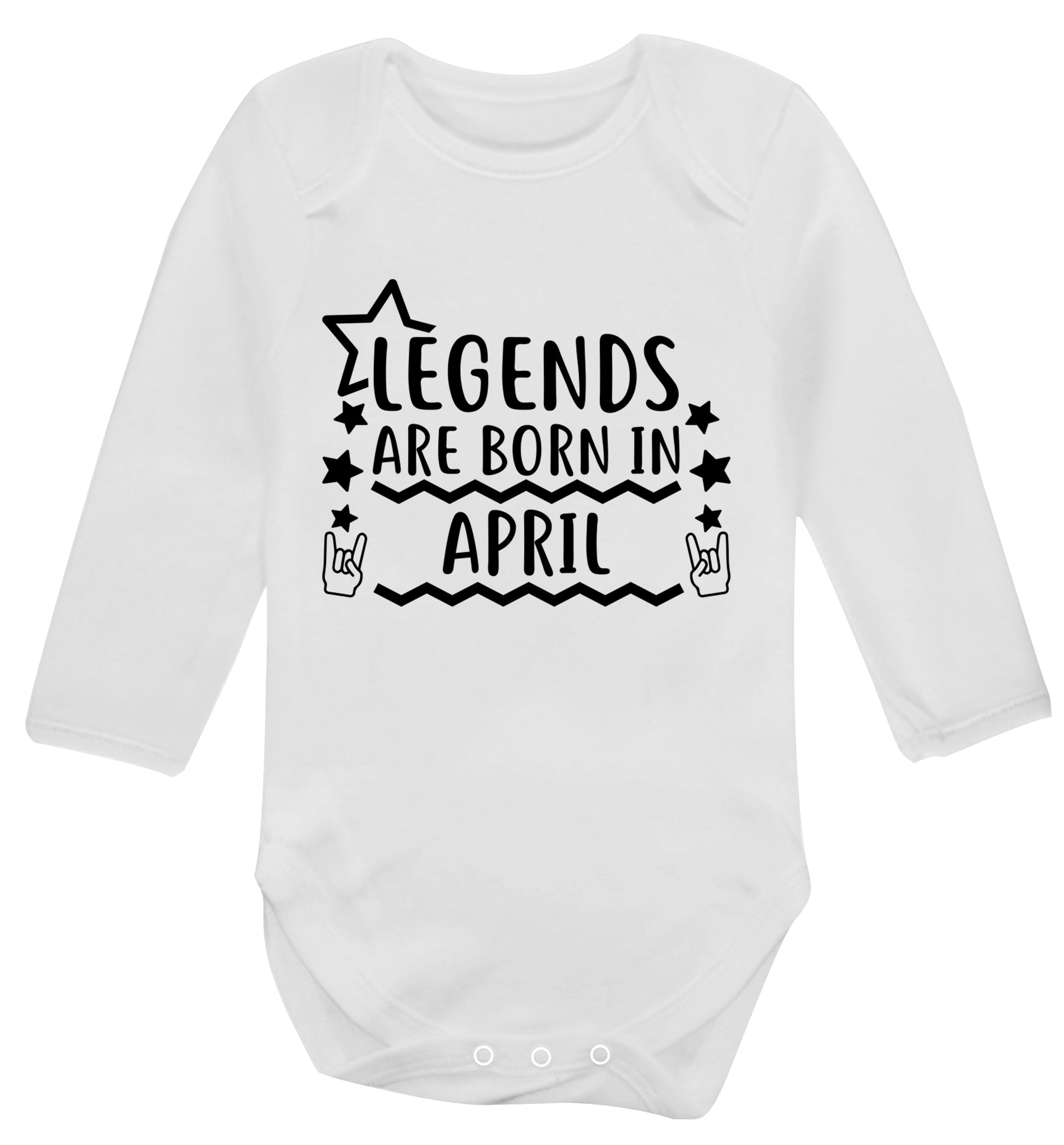 Legends are born in April Baby Vest long sleeved white 6-12 months