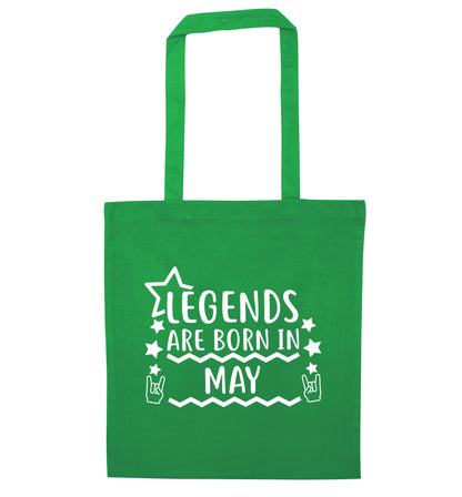 Legends are born in May green tote bag