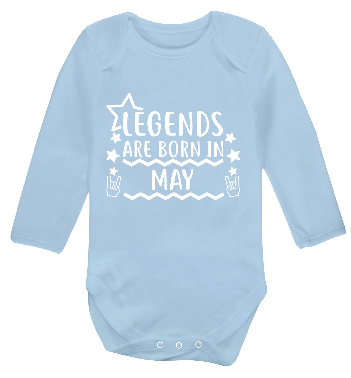 Legends are born in May Baby Vest long sleeved pale blue 6-12 months