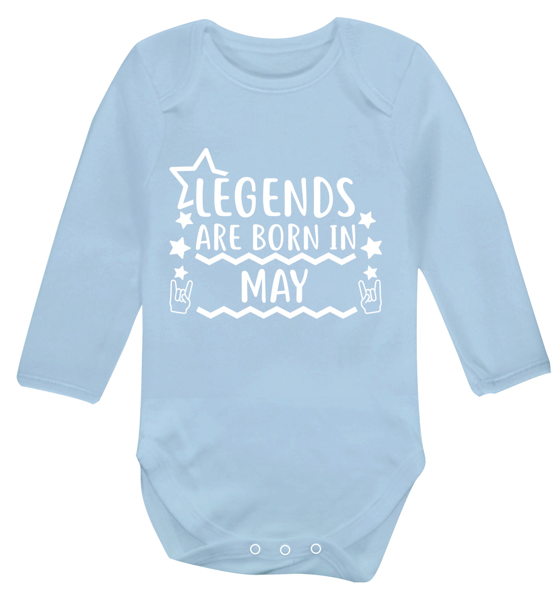 Legends are born in May Baby Vest long sleeved pale blue 6-12 months