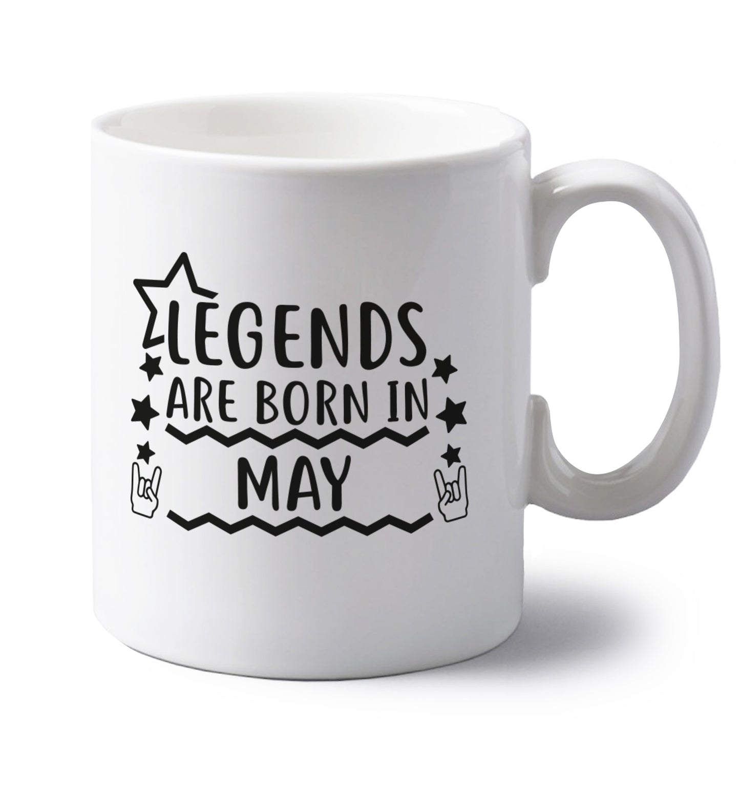Legends are born in May left handed white ceramic mug 