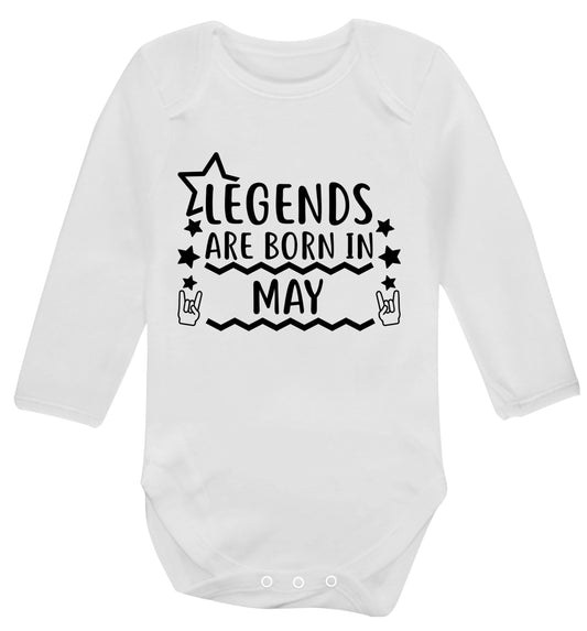 Legends are born in May Baby Vest long sleeved white 6-12 months