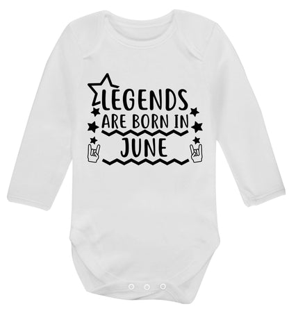 Legends are born in June Baby Vest long sleeved white 6-12 months