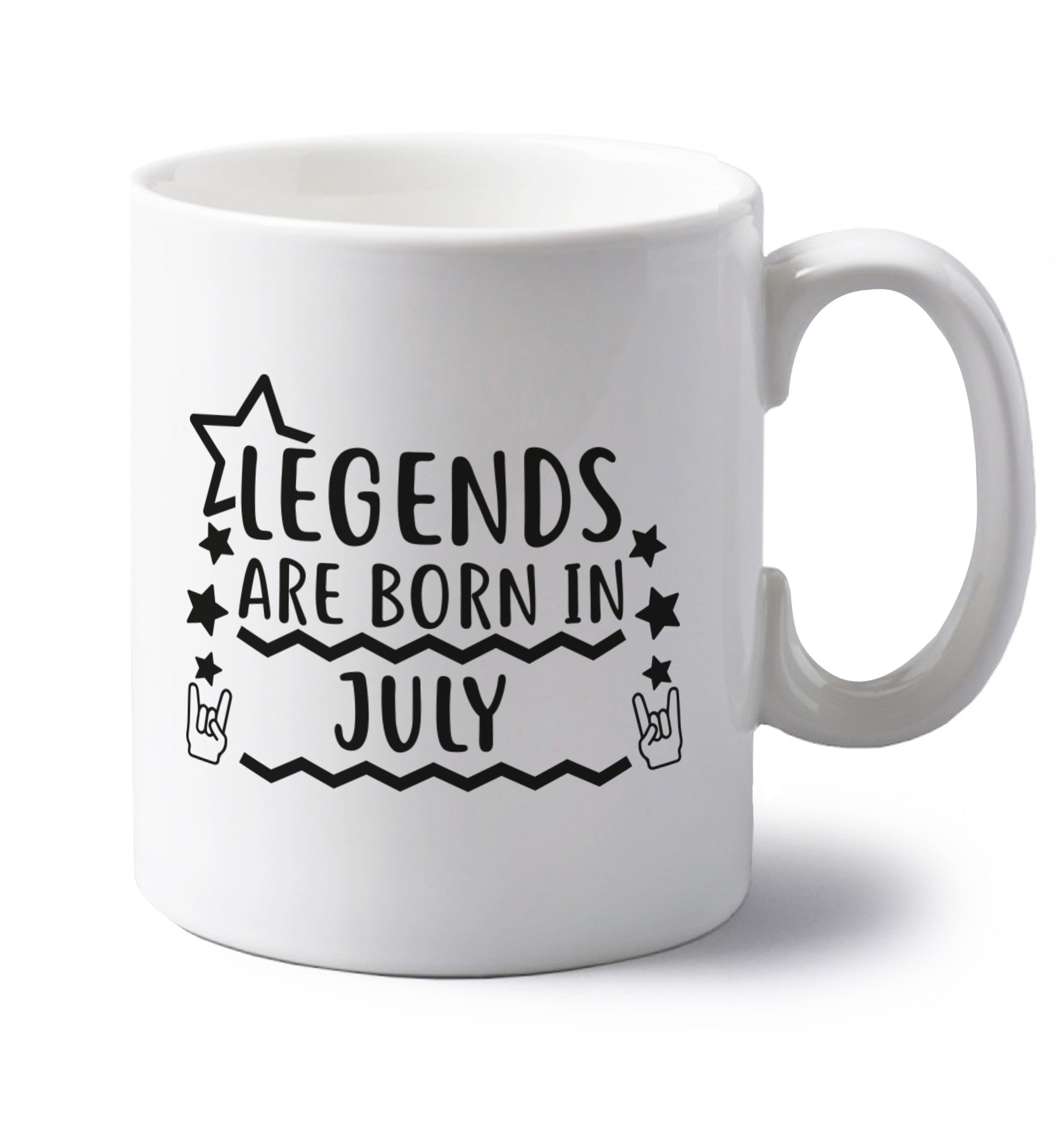 Legends are born in July left handed white ceramic mug 