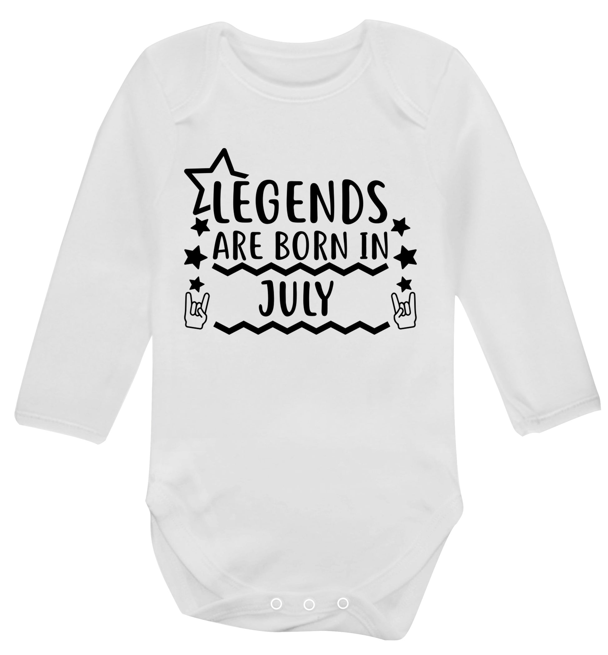 Legends are born in July Baby Vest long sleeved white 6-12 months