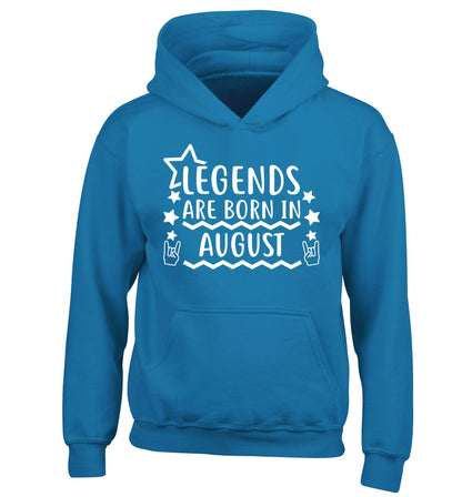 Legends are born in August children's blue hoodie 12-13 Years