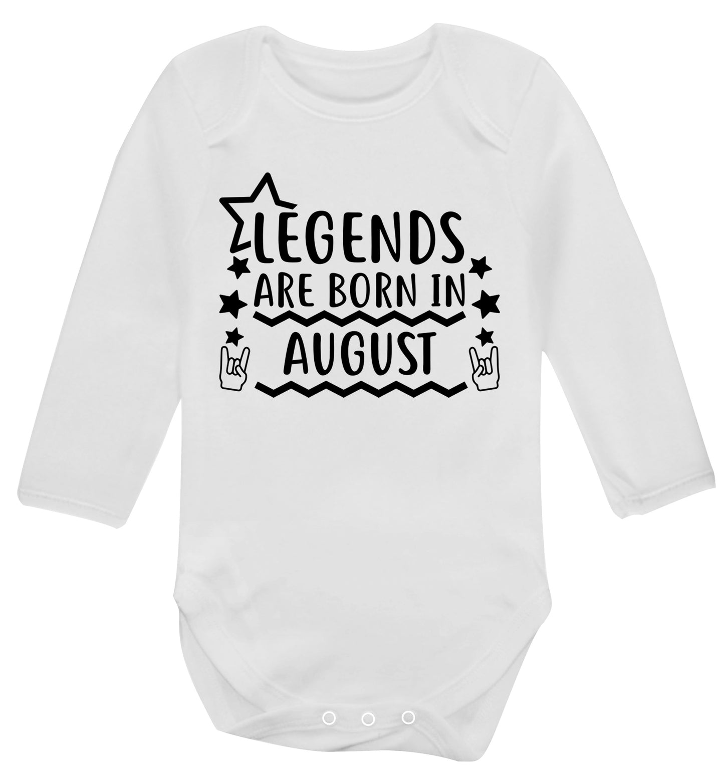 Legends are born in August Baby Vest long sleeved white 6-12 months