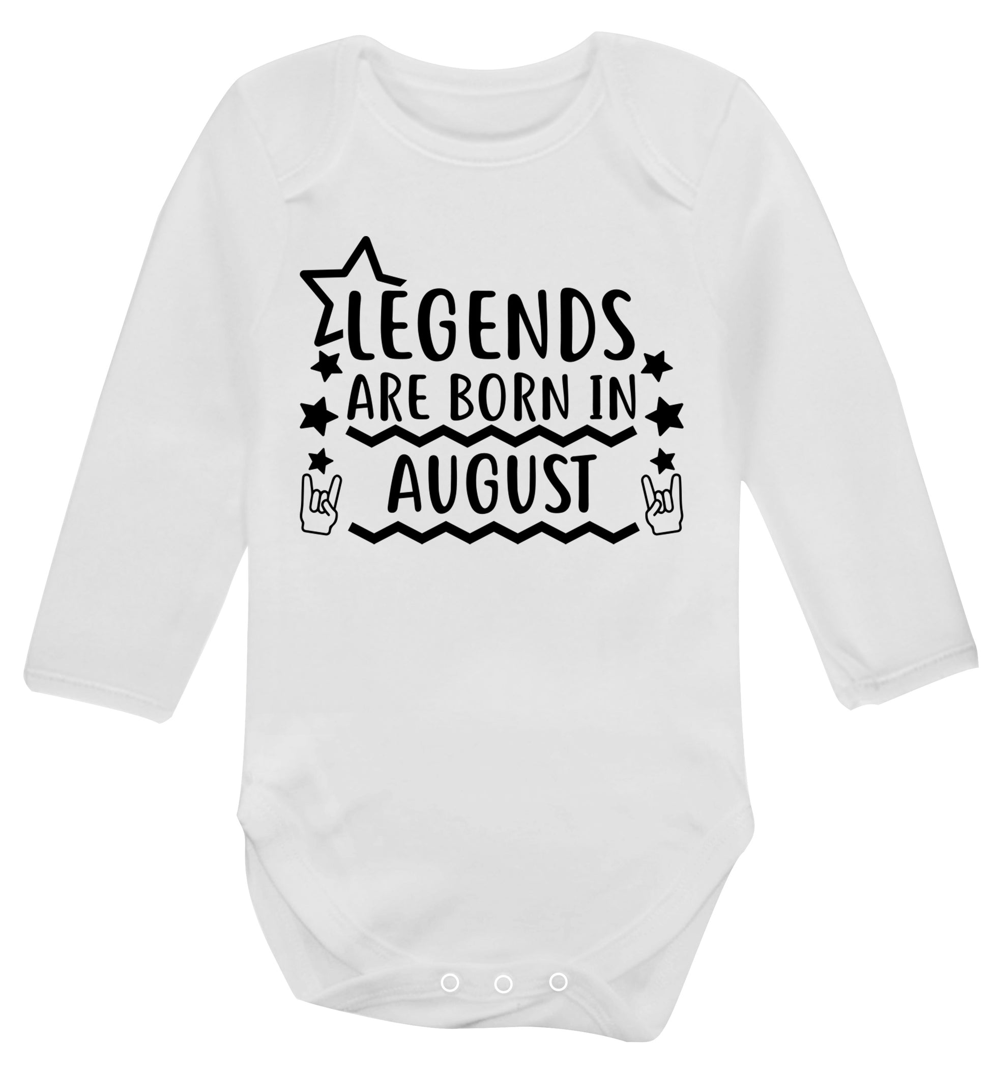 Legends are born in August Baby Vest long sleeved white 6-12 months