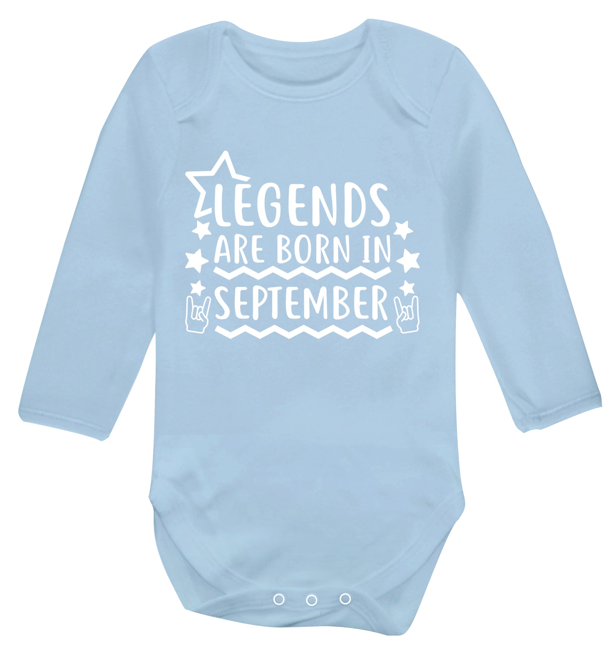 Legends are born in September Baby Vest long sleeved pale blue 6-12 months