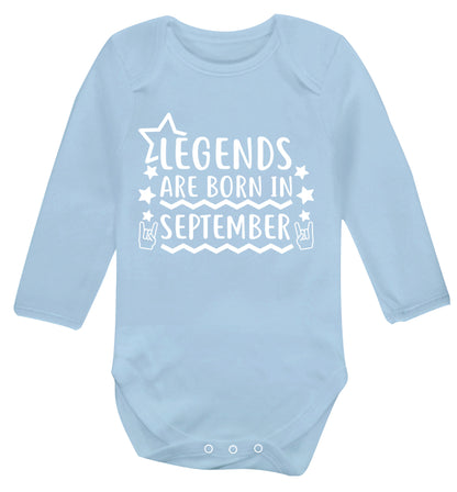 Legends are born in September Baby Vest long sleeved pale blue 6-12 months