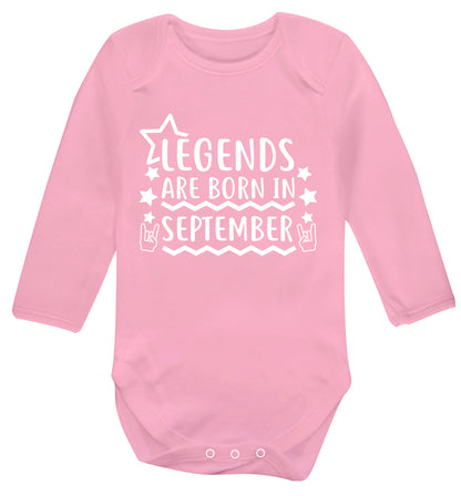 Legends are born in September Baby Vest long sleeved pale pink 6-12 months
