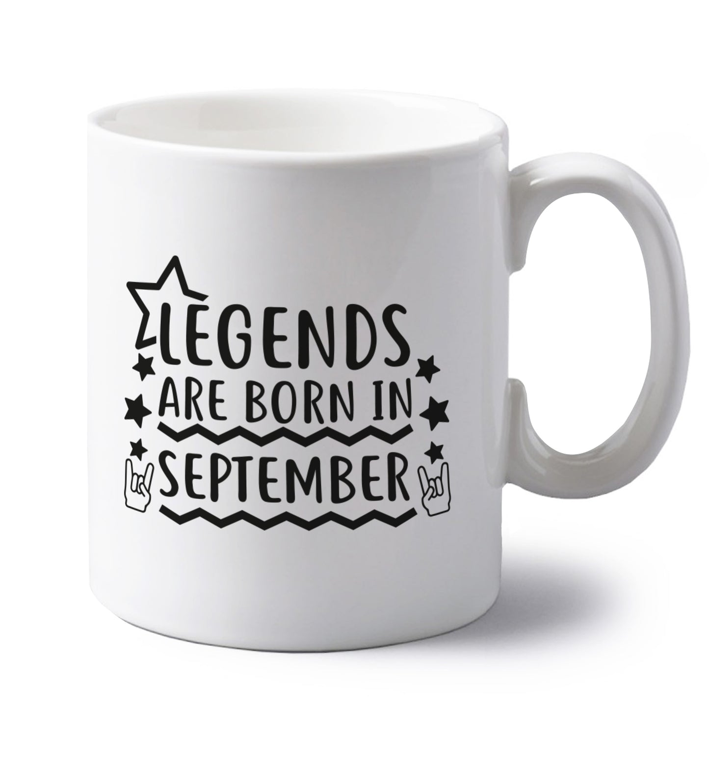 Legends are born in September left handed white ceramic mug 