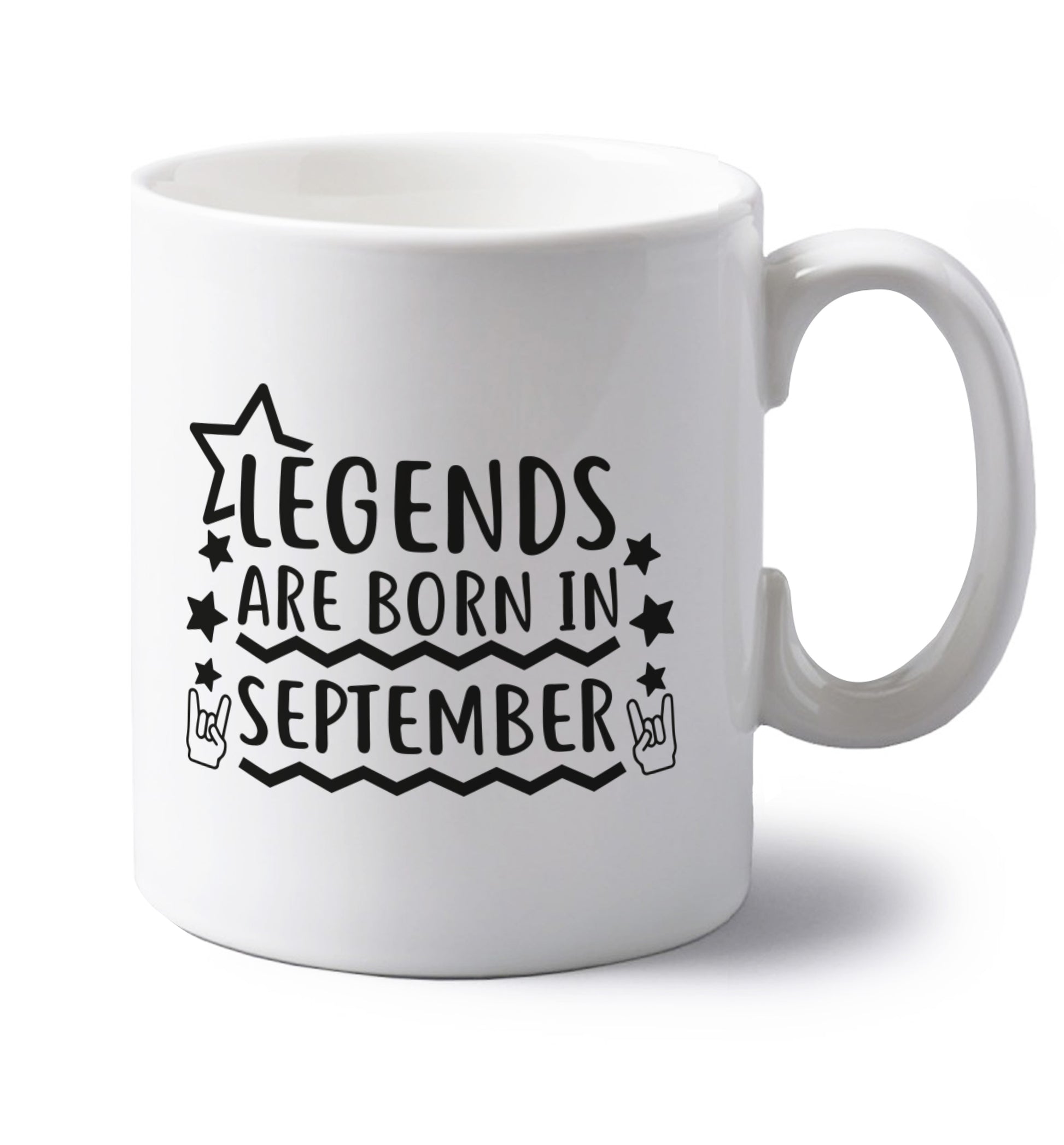 Legends are born in September left handed white ceramic mug 