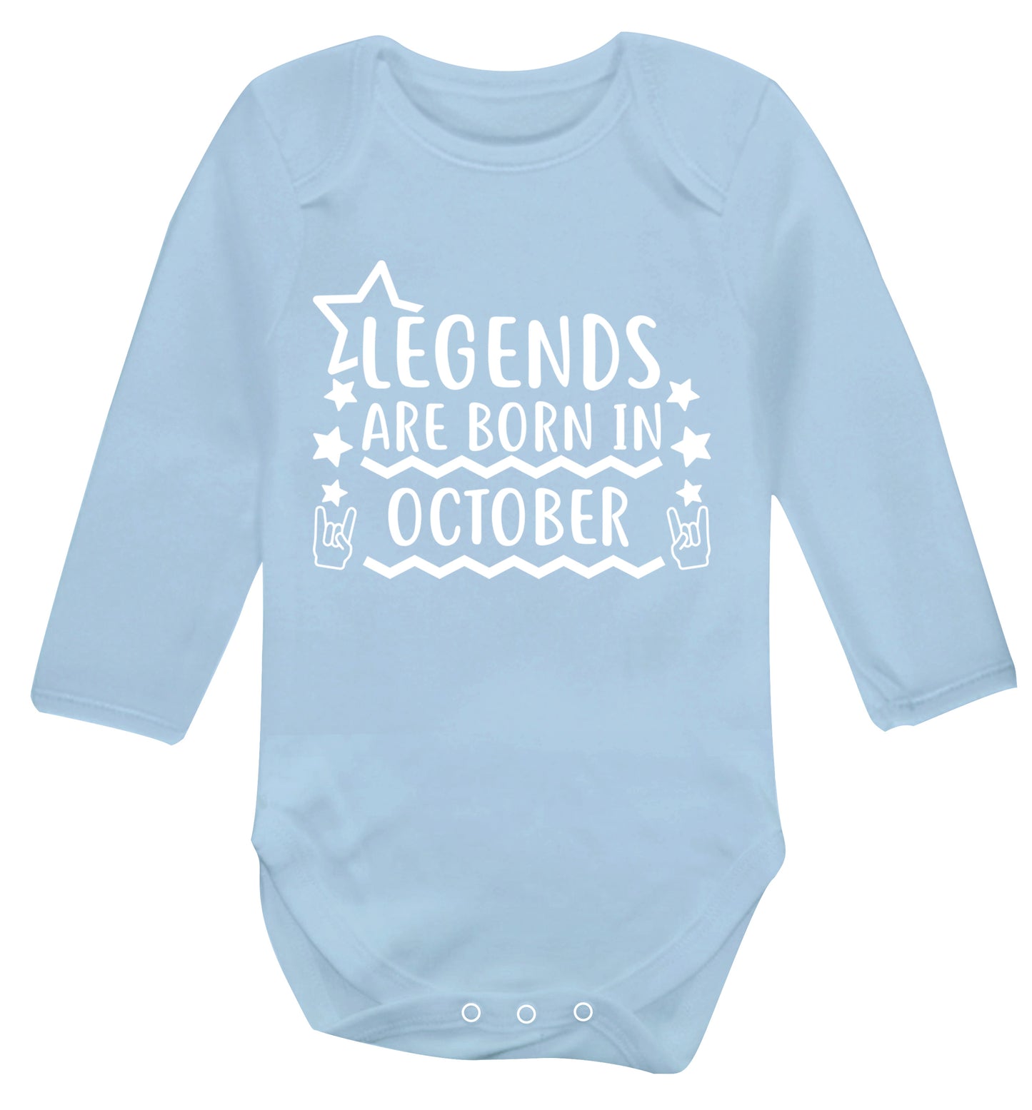 Legends are born in October Baby Vest long sleeved pale blue 6-12 months