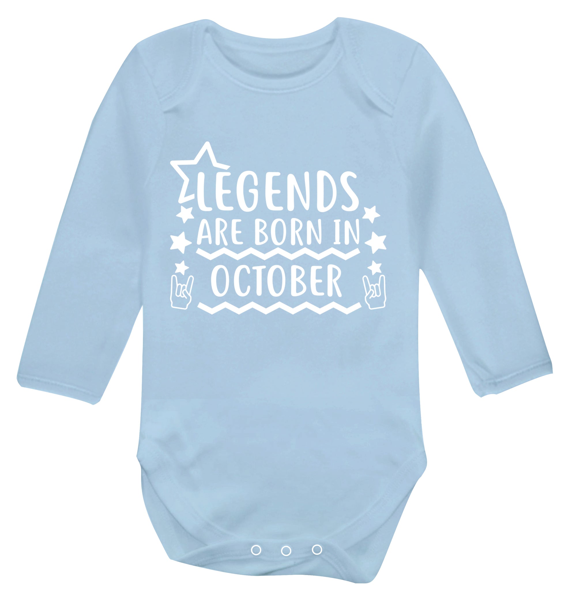 Legends are born in October Baby Vest long sleeved pale blue 6-12 months