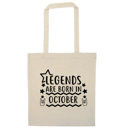 Legends are born in October natural tote bag