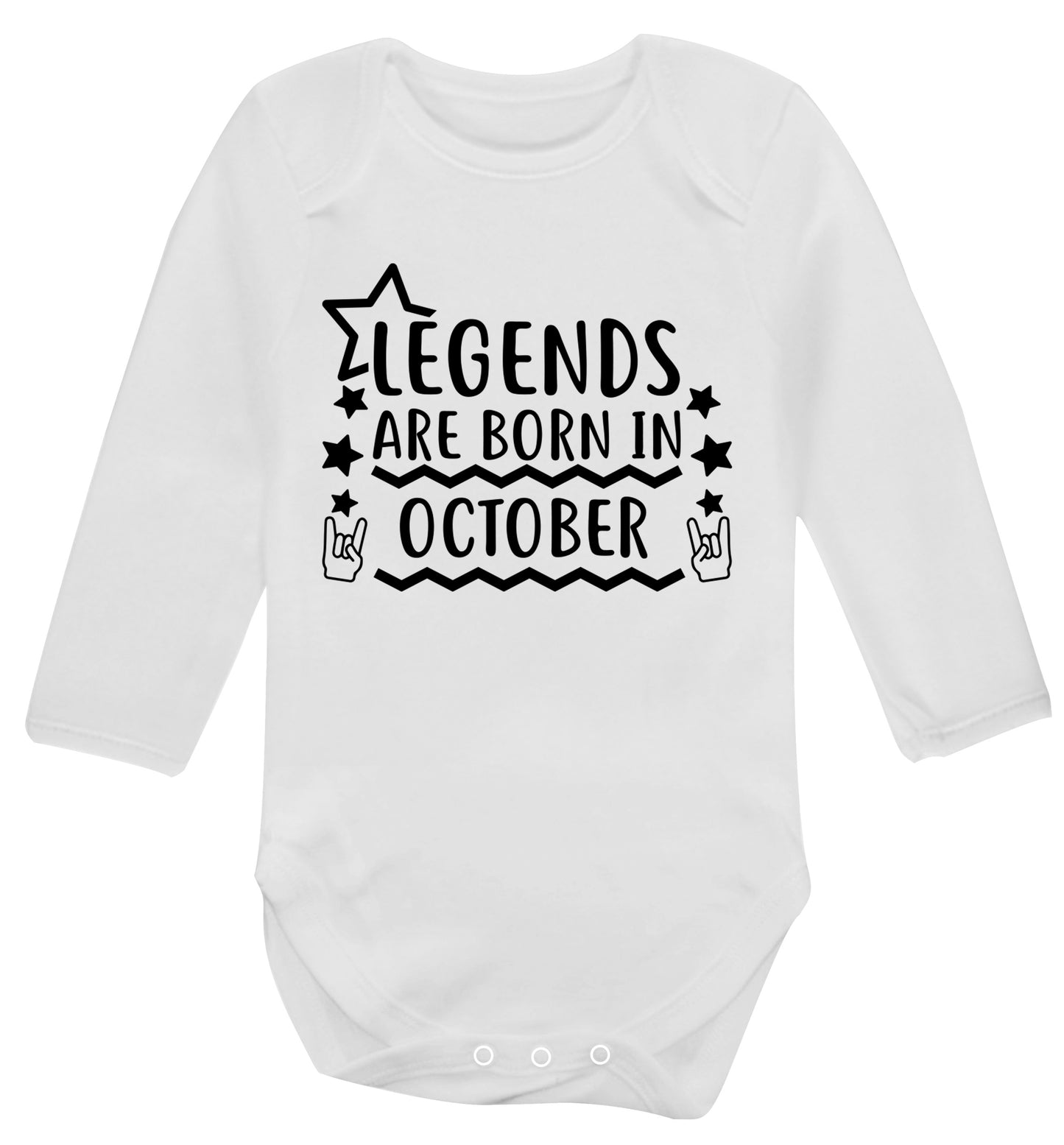 Legends are born in October Baby Vest long sleeved white 6-12 months