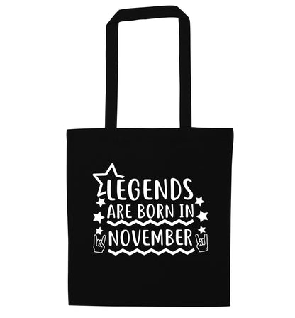 Legends are born in November black tote bag