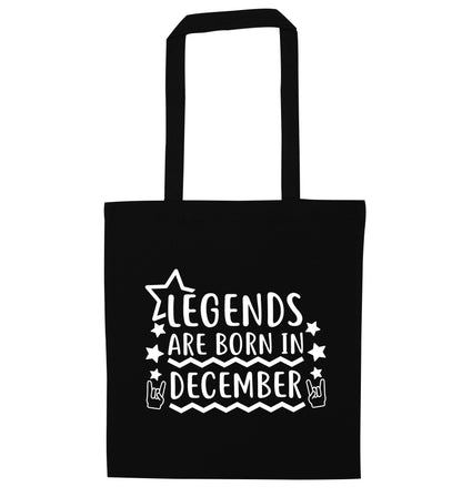 Legends are born in December black tote bag
