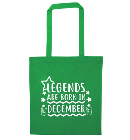 Legends are born in December green tote bag