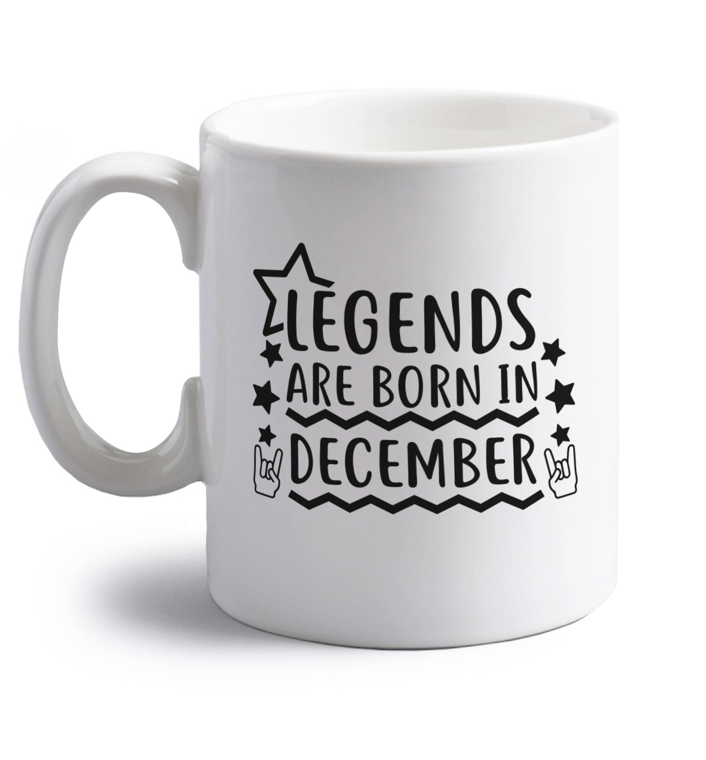 Legends are born in December right handed white ceramic mug 