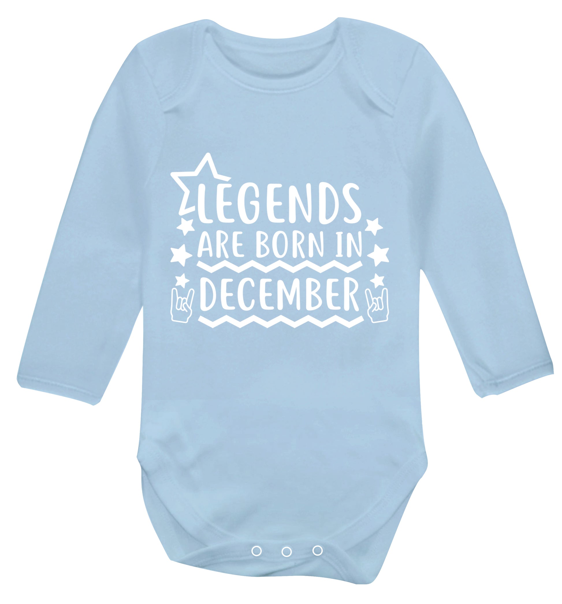 Legends are born in December Baby Vest long sleeved pale blue 6-12 months