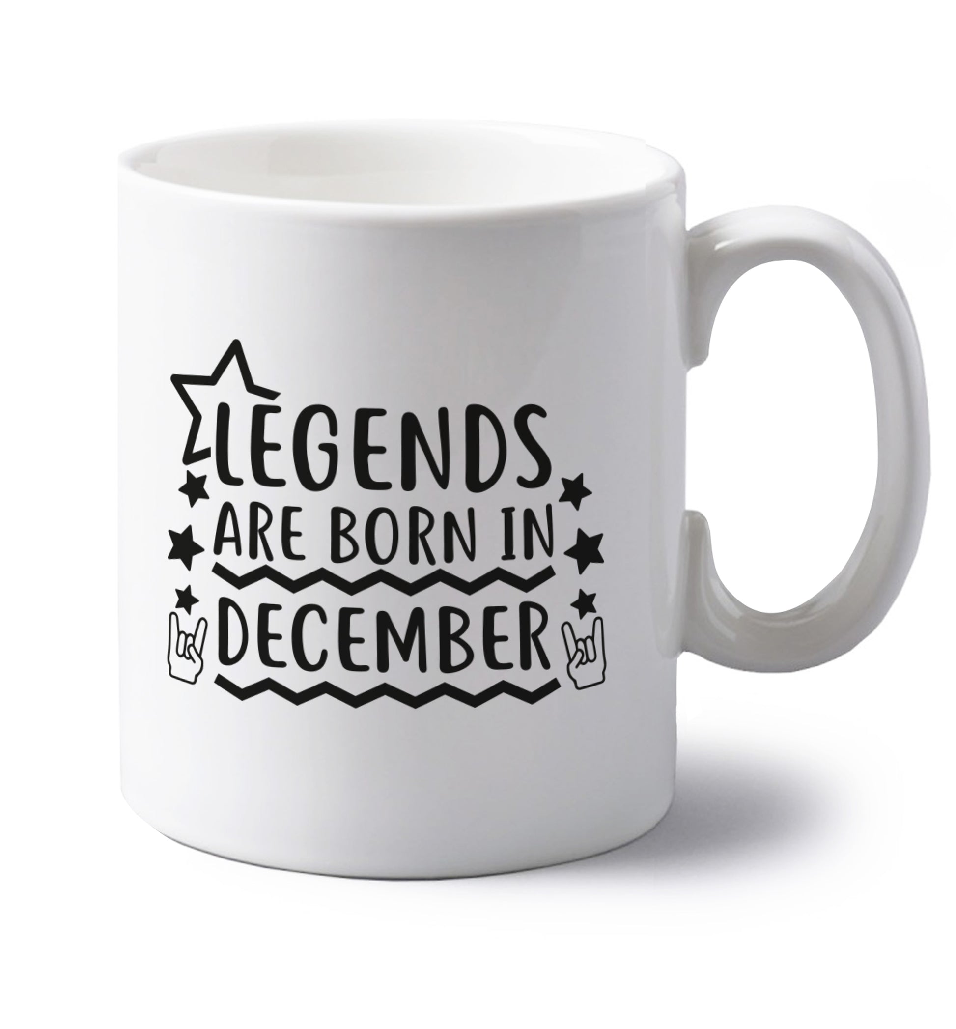 Legends are born in December left handed white ceramic mug 