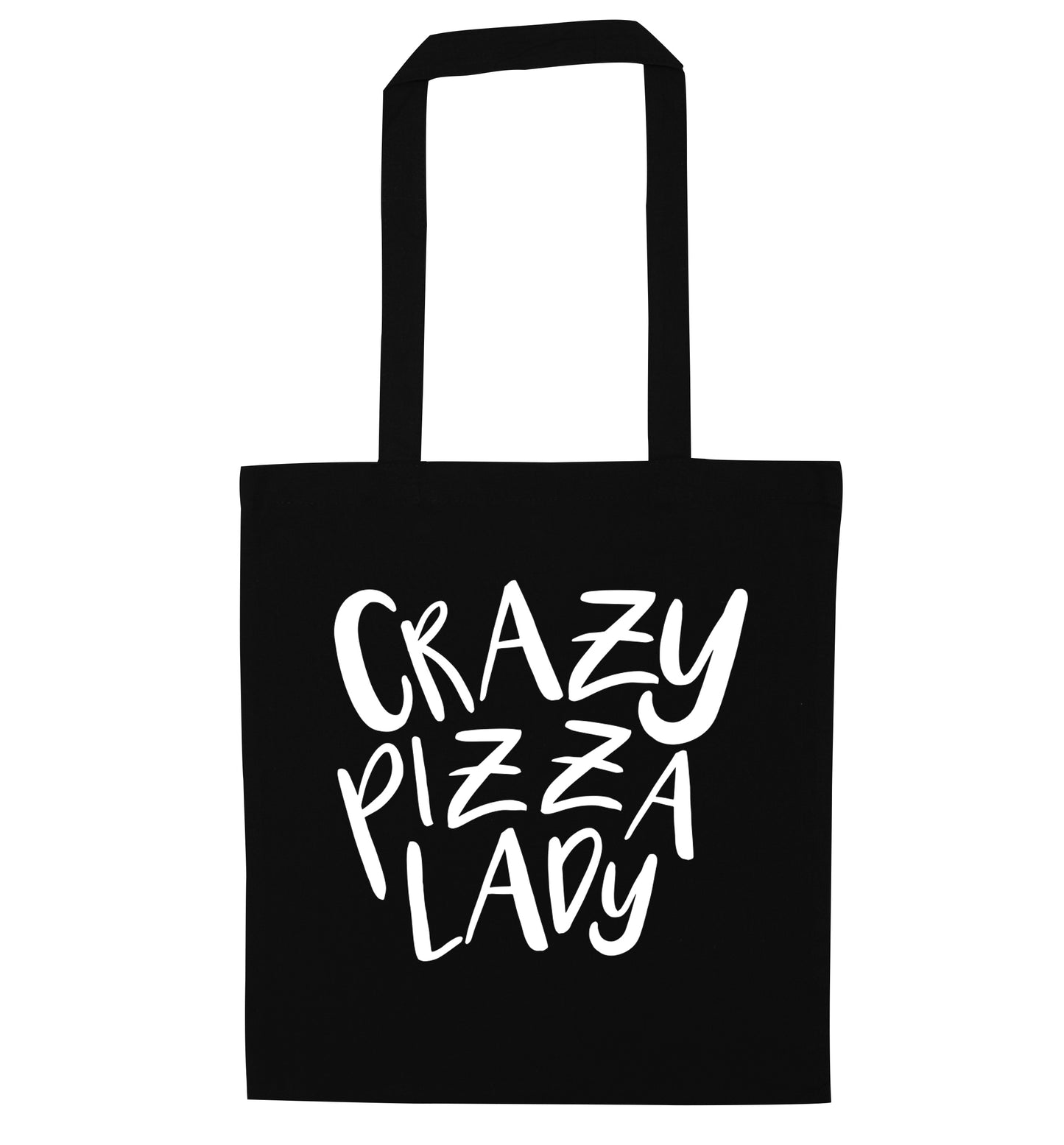 Crazy pizza lady black tote bag