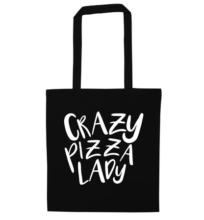 Crazy pizza lady black tote bag