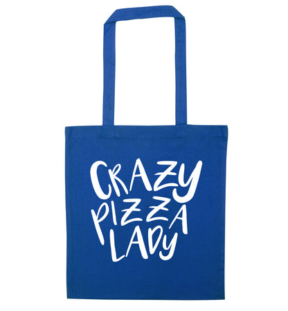 Crazy pizza lady blue tote bag