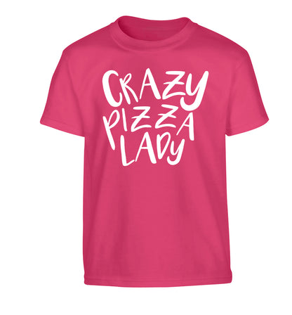 Crazy pizza lady Children's pink Tshirt 12-13 Years