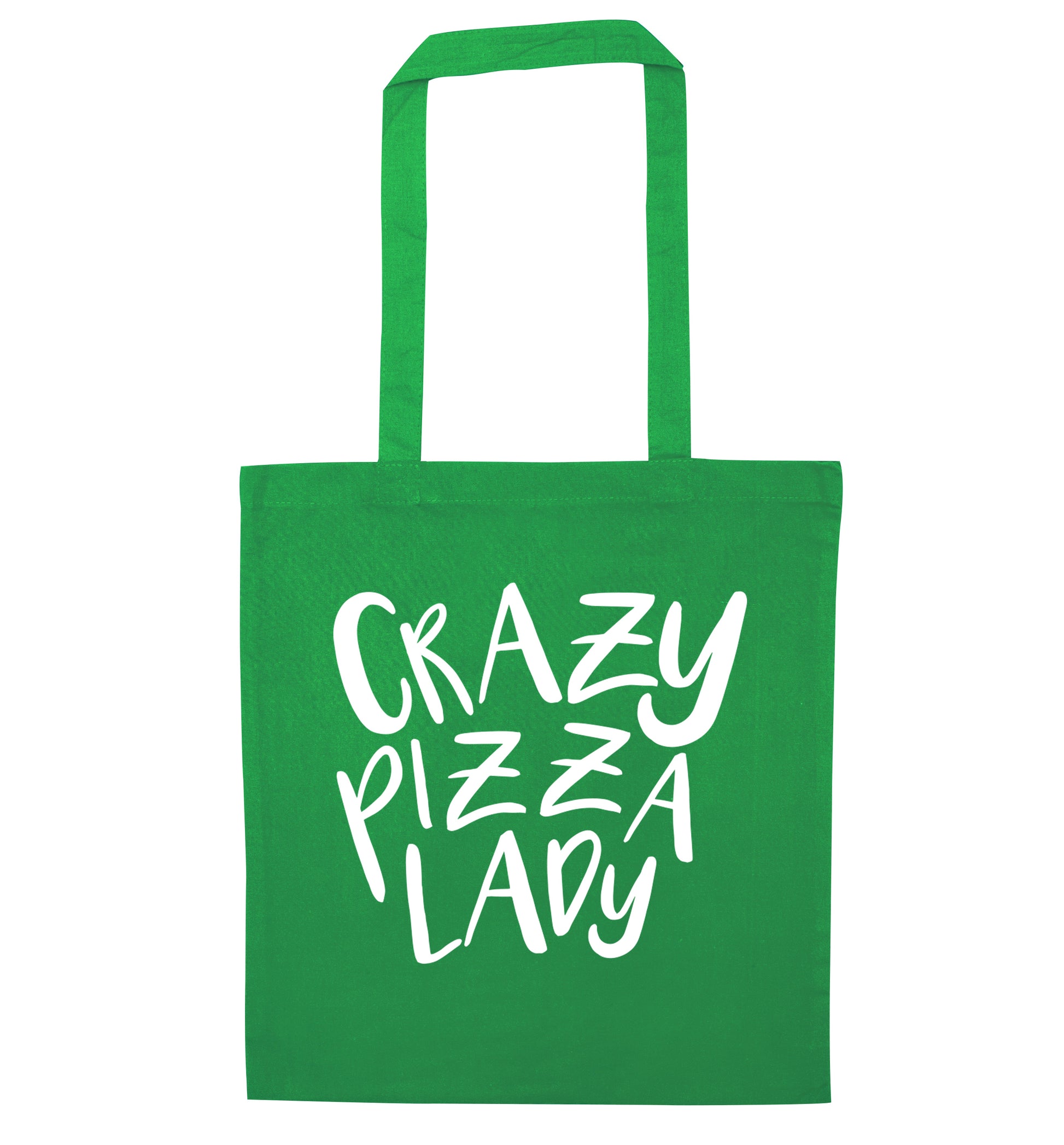Crazy pizza lady green tote bag